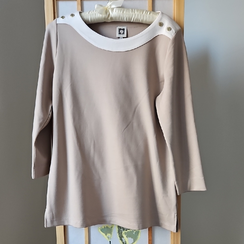 Anne Klein Taupe Blouse with Cream Accents